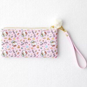 SANRIO HELLO KITTY Pink Letters PomPom Pencil Case Wristlet NWT